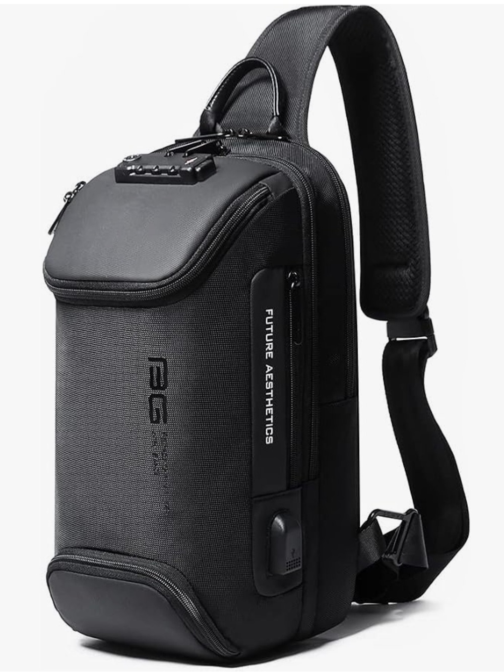 BANGE Anti Theft Sling Backpack Crossbody Chest Bag USB TSA Lock Black